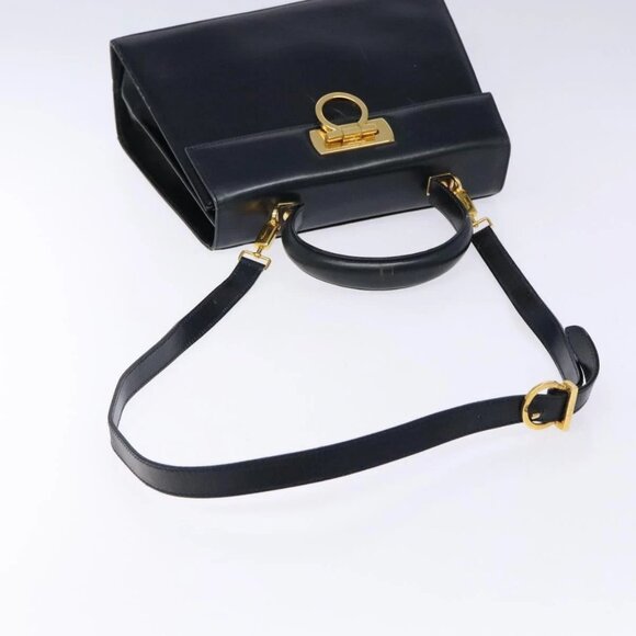 Salvatore Ferragamo Gancini Hand Bag Leather 2way Navy Gold Auth - Picture 8 of 16